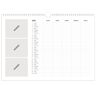 Calendrier photo A3 — Créez votre produit - Famille de 5 [Avril]
