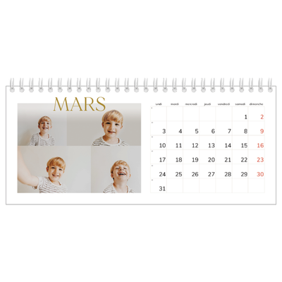 Calendrier de bureau — Large texte Doré [Mars]