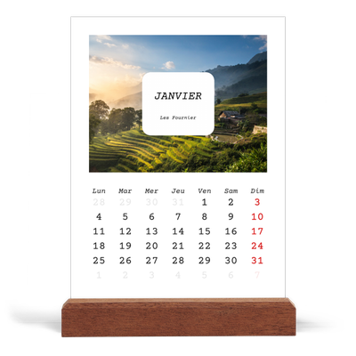 Calendrier de bureau support bois - portrait  — Toute l'histoire [Janvier]