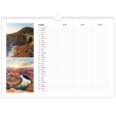 Calendrier photo A3 — Agenda simple - Famille de 3 [Mars]