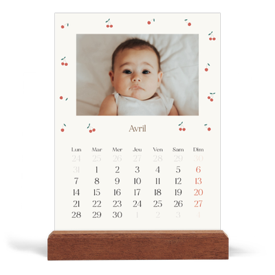 Calendrier de bureau support bois - portrait  — Cerise sur le bonheur [Avril]