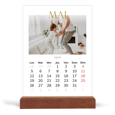 Calendrier de bureau support bois - portrait  — Large texte Doré [couverture]