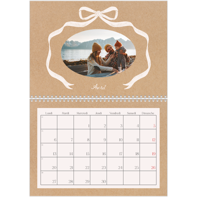 Calendrier photo A4 double (30 x 40 cm) — Kraft et nœud [Avril]