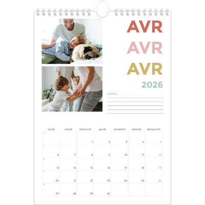 Calendrier photo A4 (20 x 30 cm) — Lettrage coloré [Avril]