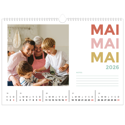 Calendrier photo A3 — Lettrage coloré [couverture]
