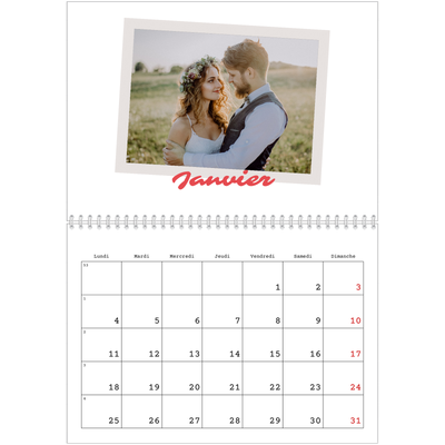 Calendrier photo A4 double (30 x 40 cm) — Signature carmin [Janvier]