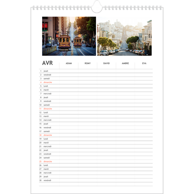 Calendrier familial A3 — Agenda simple - Famille de 5 [Avril]