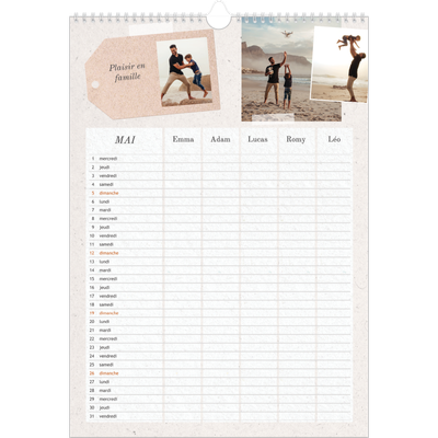 Calendrier familial A3 — Agenda kraft - Famille de 5 [couverture]