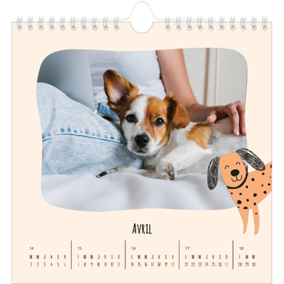 Calendriers annuels carré — Pattes de chien et gribouillis [Avril]