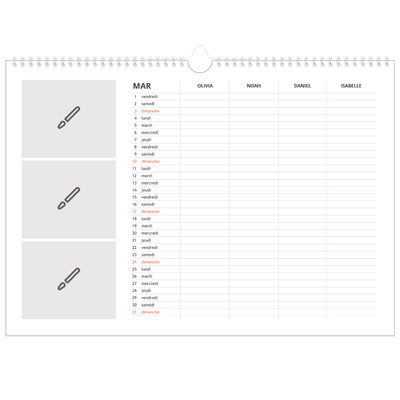 Calendrier photo A3 — Créez votre produit - Famille de 4 [Mars]