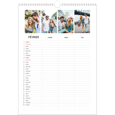 Calendrier familial A3 — Agenda simple - Famille de 3 [Février]