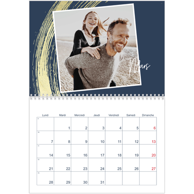 Calendrier photo A4 double (30 x 40 cm) — Coup de pinceau doré [Mars]