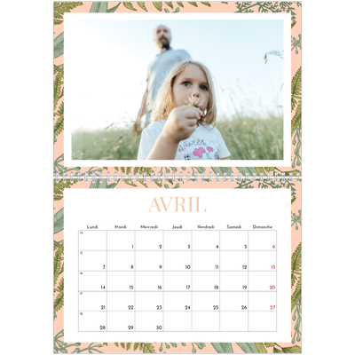 Calendrier photo A4 double (30 x 40 cm) — Papier peint floral [Avril]
