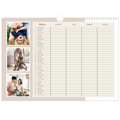 Calendrier photo A3 — Agenda palette naturelle - Famille de 4 [Mars]