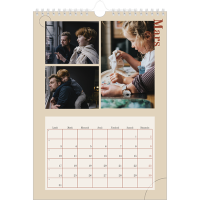 Calendrier photo A4 (20 x 30 cm) — Texte asymétrique [Mars]