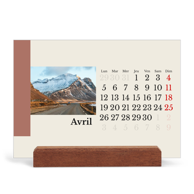 Calendrier de bureau support bois - paysage   — Vues du monde [Avril]