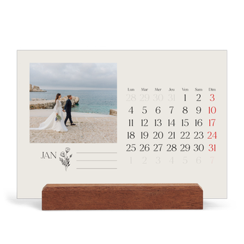 Calendrier de bureau support bois - paysage — Initiales fleuries