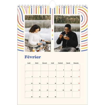 Calendrier photo A4 (20 x 30 cm) — Rayures rétros [Février]
