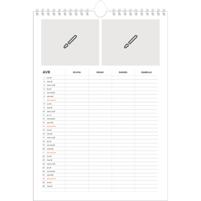 Calendrier familial A4 — Créez votre produit - Famille de 4 [Avril]