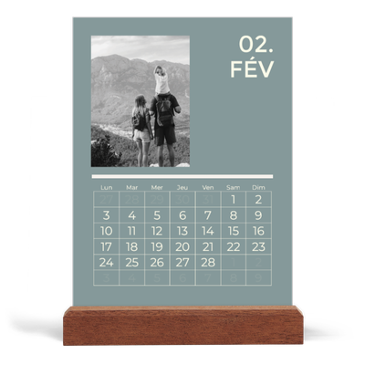 Calendrier de bureau support bois - portrait  — Contemporain audacieux [Février]