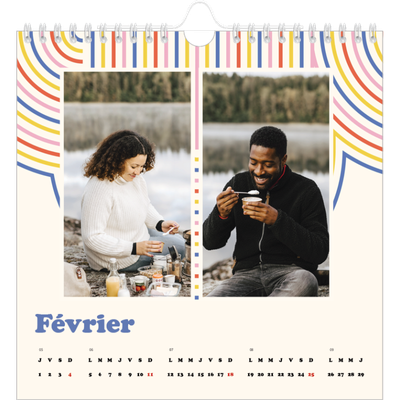 Calendriers annuels carré — Rayures rétros [Février]