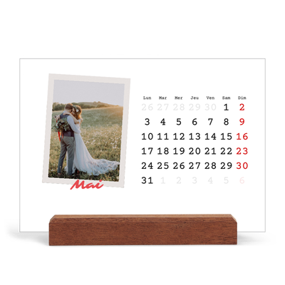 Calendrier de bureau support bois - paysage   — Signature carmin [couverture]